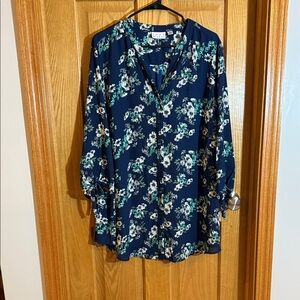 Joan Rivers Navy Blue Floral Blouse